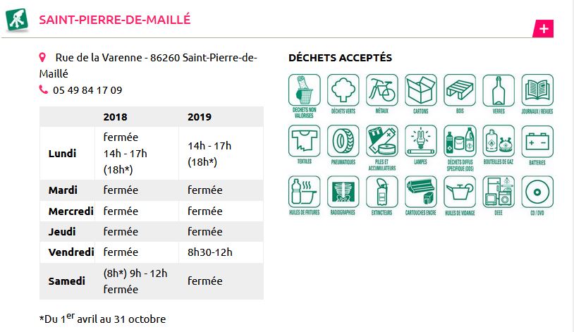 horaires déchetterie St Pierre de Maillé