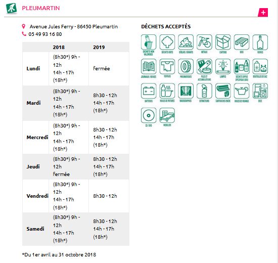 horaires déchetterie Pleumartin